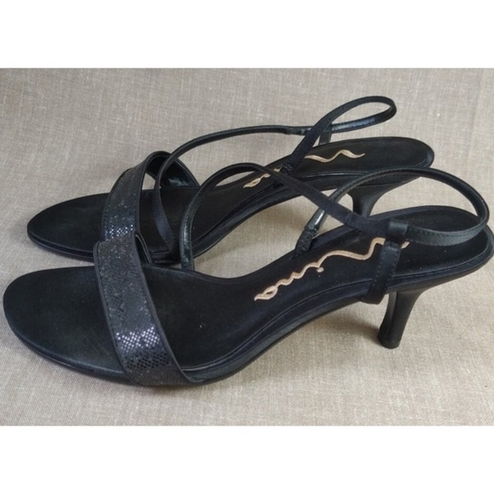 Nina Black Open Toe Satin Evening Dress Pumps Sparkle Women's Size 6.5 M